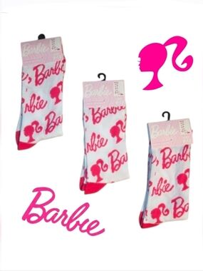 NEW Barbie Women's White & Pink Logo Crew Socks - Pack of 3; SIZE: 9 - 13